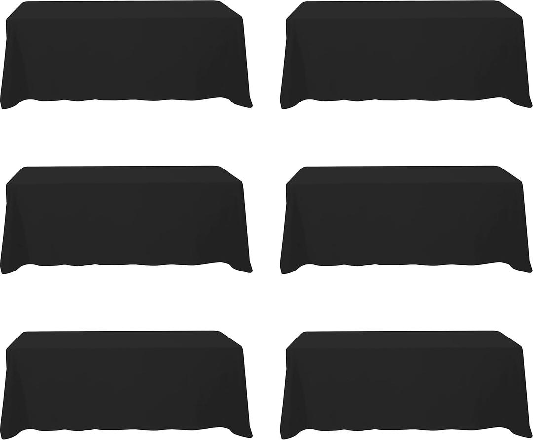 BRILLMAX 6 Pack Black Tablecloths 90 x 156 Inch for 8ft Rectangle Tables - 150 GSM Polyester Fabric, Floor Length Drop, Water, Stain & Wrinkle Resistant Cloth Cover for Wedding Reception Banquet