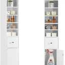 Bathroom Cabinet, Narrow Bathroom Storage Cabinet with 5 Adjustable Shelves & Drawer, Freestanding Cupboard for Small Spaces, White, 8"D x 8"W x 71"H