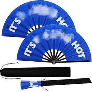 Blulu 2 Pcs Large Folding Fans for Line Dancing for Women Men Big Silk Clack Popping Fans Foldable for Line Dancing Make Large Sounds Boots on The Ground Fan(Royal Blue, White)