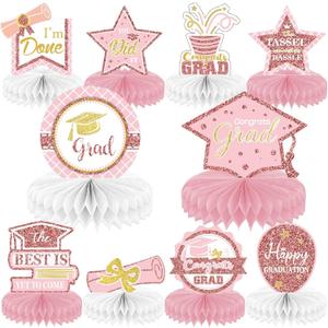 10PCS Class of 2025 Graduation Party Decorations 2025 Congrats Grad Honeycomb Centerpieces Congratulate Graduation Table Toppers for Graduation Party Favor Supplies(Rose gold)