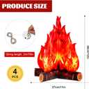 Tioncy 4 Set Fake Fire Campfire Centerpiece 3D Artificial Fake Flames with LED String Lights Fire Cardboard for Summer Camping Party Decorations (11.8 Inch)