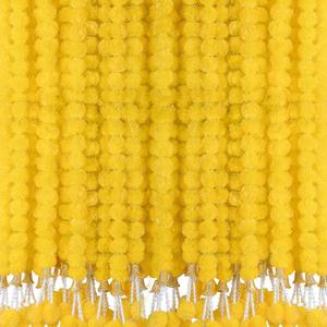 6 Pcs 5 Ft Artificial Marigold Flowers Garland, Dia de Los Muertos Faux Garlands Diwali Decoration with Pendant Bell for Indian American Wedding Party Mantle Decor (Yellow)