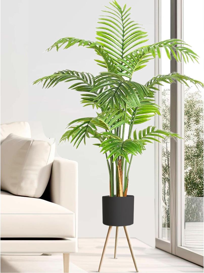 Yatmung Large Artificial Plants Indoor with Metal Planter - 5FT Fake Palm Tree - Palm Plant for Home Decor - Nearly Natural Tropical Tall Floor Plant for Living Room - Faux Trees Indoor - Black