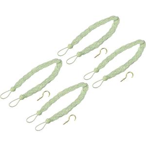 uxcell 4Pcs Curtain Tiebacks, 58cm/23 Braided Drapery Holdback Holder Decorative Rope Tie Back with 4 Metal Hooks, Green/Silver