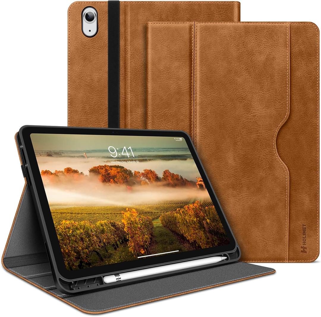 H HOLIMET Case for iPad (A16) 11th Generation 11'' 2025/10th Generation 10.9 Inch 2022 New with Pencil Holder Protective Cases Shockproof Cover Vegan Leather, Brown