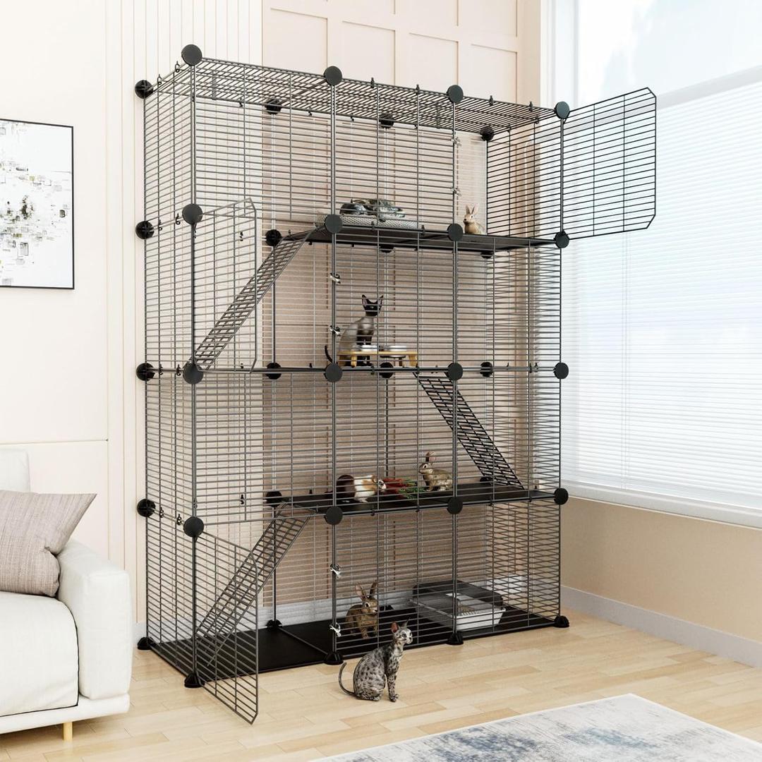 STILLCOVE Cat Cage Indoor, Big Wire Cat Cage Kennels Enclosures DIY Playpen Crates, Pet Pen C&C Cage for Multiple Cats Kittens Rabbits Bunny Ferrets Chinchilla and Small Animals