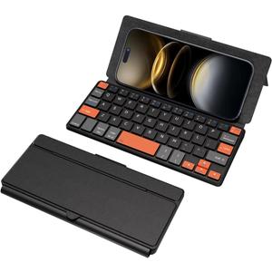 Doohoeek Universal Bluetooth Mini Keyboard, Wireless Compact Keyboard with Orange Navigation Keys & Any-Angle Stand for Android/iOS/Windows, Dual-Device Keypad for Phones/Galaxy Z Fold/iPad Mini