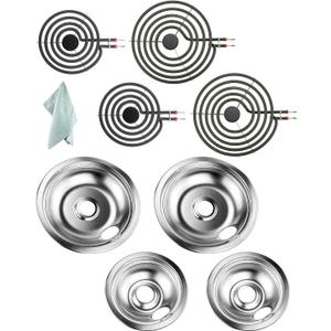 Electric Stove Burner Drip Pans Chrome 316048413(8) 316048414(6) and MP22YA Electric Range Burner Elements Replacement for Ken-more Tap-pan Frigi-daire Electric Stove Burner by Fetechmate