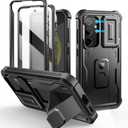 Dexnor for Samsung Galaxy S24 Case with Built-in Slide Camera Cover & Screen Protector & Kickstand, Heavy-Duty Shockproof Rugged Case Full-Body Bumper Protective Cover for Galaxy S24 (2024),Black