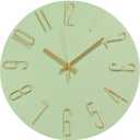 Wall Clock 12 Inch Silent Non-Ticking Imitation Wood Indoor Clock Round Green Decor Clock Modern 3D Figures Quartz Wall Clocks for Home, Hotel, Office, School