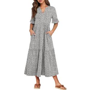 ANRABESS Womens Summer Maxi Dresses Casual Ruffle Short Sleeve V Neck Flowy Tiered 2026 Spring T Shirts Beach Boho Dress Large