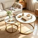 aboxoo Nesting Coffee Table Round Tables for Living Room,Faux Marble Round Accent Table with Gold Metal Frame,Modern Stackable End Table for Living Room Bedroom Small Space