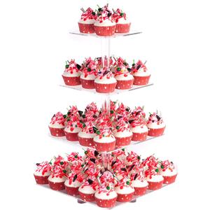 YestBuy 4 Tier Acrylic Cupcake Stand with Base, Cake Stand, Premium Cupcake Holder, Acrylic Cupcake Tower Display Cady Bar Party Dcor  Display for Pastry (6" Between 2 Layers)
