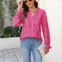 CiCiBird Womens Casual V Neck Blouses Button Down Shirts Long Sleeve Floral Print Business Work Tops (Pink, L)