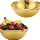 2 Pack 13 Inch Hammered Gold Salad Bowl Golden Serving Bowls Large Gold Bowl Stainless Steel Serving Mixing Bowl 4.3 Inch Deep Easy Clean for Salad Fruit Soup Snacks Dessert Party Buffet Gift