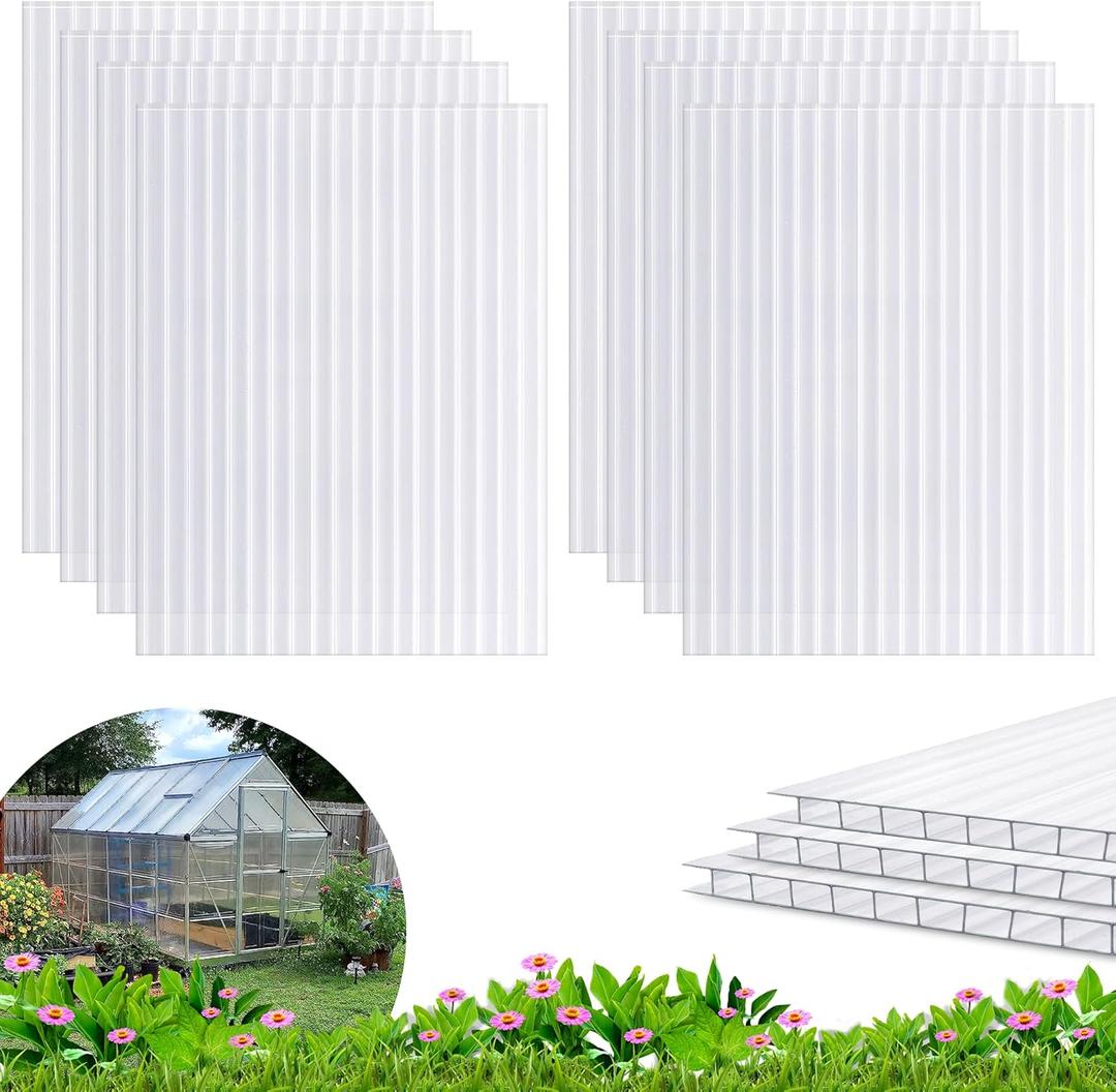 8 Pack 8' X 6' X 0.16'' Polycarbonate Greenhouse Panels, Waterproof UV Protected Clear Polycarbonate Sheets Twin-Wall Roof Panels, Corrugated Plastic Roofing Panels for Greenhouse Replacement