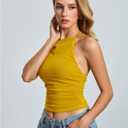 SweatyRocks Women's Ruched Halter Tops Backless Cow Neck Sleeveless Slim Fit Summer Top (Yellow, S)