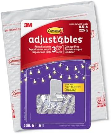Command Adjustables Repositionable 1/2 lb Clips, 36 Hooks, 72 Strips/Pack