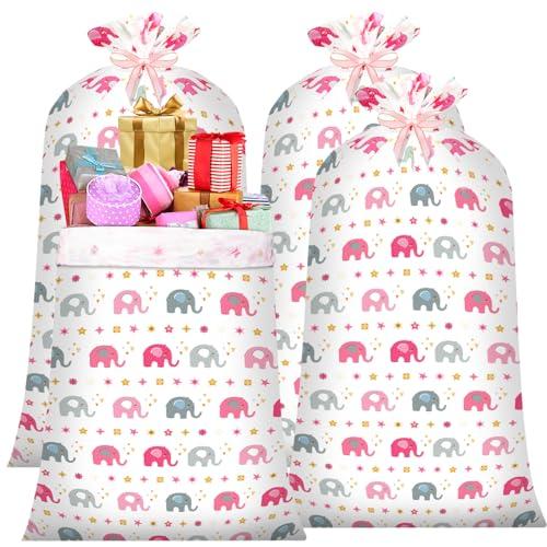 DecorWoo 4 Pcs 70 Inch Jumbo Gift Bag, Giant Gift Bags for Huge Gifts, Oversized Wrapping Bags, Santa Gift Sack, Large Plastic Gift Bag for Weddings, Bridal Showers, Mother's Day, Birthdays