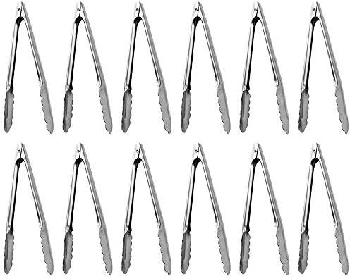 (Set of 11) Stainless Steel Utility Tongs 5-Inch Heavy Duty Small Kitchen Tong with Scalloped Gripping Edge Metal Serving Tongs