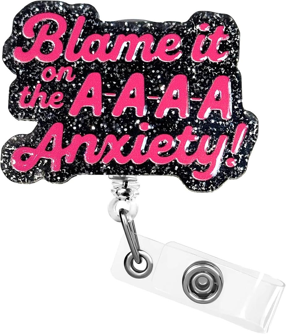 Blame it on The Anxiety Funny Badge Reel Retractable for Nurse Doctor Nursing Student Medical Workers, Cute Black ID Work Name Tag Badge Holder with Alligator Clip
