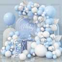 Jobkoo Blue White Balloon Arch Kit Baby Blue White Silver Balloon Garland 4D Silver Foil Balloons Pastel Light Blue Silver Latex Balloons Christening Boy Birthday Baby Shower Party Decorations QQ-113