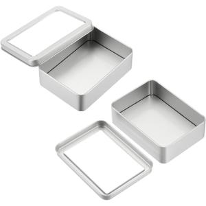 PATIKIL 2 Pcs Metal Tin Box, 5.1 x 3.7 x 1.5 Inch Rectangular Storage Tin Box with Lid Portable Tinplate Container with Window for Home Organizer Crafts Gifts Keys Cookies Cards Storage