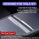 USB Hub for Tesla Model Y Juniper 2025 2026 Model 3 Highland 2024 2025 with Sliding Cover, 119W Multi Ports Fast Charger Waterproof Docking Station with Retractable Cables fit Center Console
