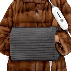 Electric Hand Warmer, Soft Flannel Heated Gloves, Hand Warmer Pouch, Heating Pad for Hands Pain Relief Fingers Arthritis for Women Men Elder Xmas Gifts, Auto Off & 3 Level, Dark Grey