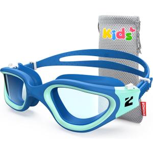 ZIONOR Kids Swim Goggles, G1MINI SE Anti-fog Swimming Goggles for Kid Child 6-14 (A (Clear Lens - Bluegreen))