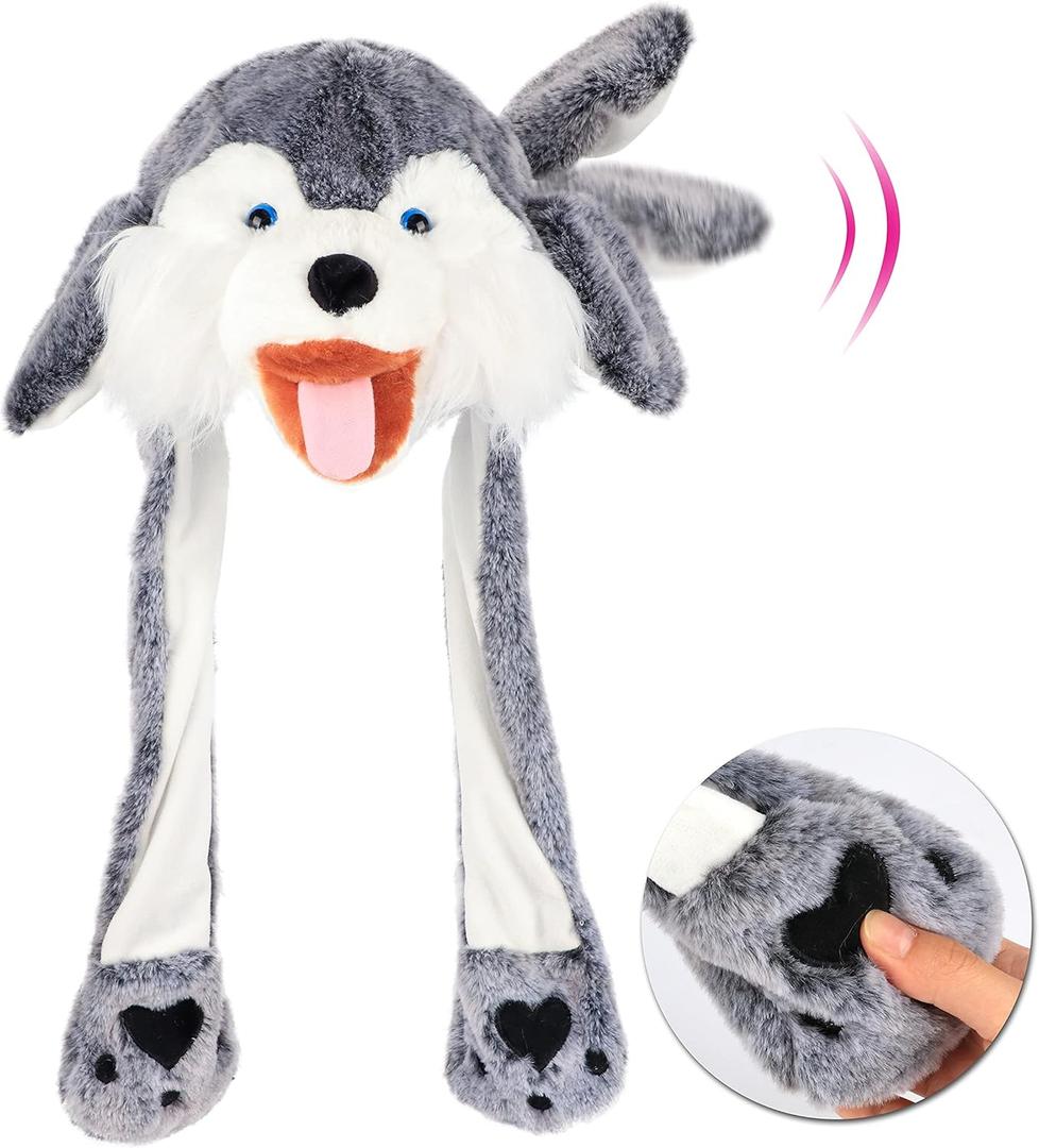 Kids Adults Plush Hat Ear Moving Ear Flap Hat with Paw, Wolf