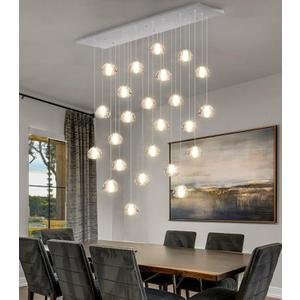 24-Lights Modern Rectangular Crystal Chandelier LED Raindrop Ceiling Pendant Light Crystal Lighting Fixture for Living Room Hotel Staircase Hallway Foyer Entryway Bedroom Silver