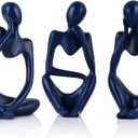Navy Blue Thinker Statue Set of 3 - Navy Blue Decor for Table, TV Stand, Shelf, Desk - Resin Figurines for Living Room, Minimalist Bookcase Decorative, Modern Sculpture, Home Accents