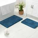 MIULEE Microfiber Bathroom Rugs and Mats Sets 2 Pieces Extra Thick Non Slip Bath Mat Absorbent Soft Shaggy Washable Quick Dry Rug for Bath Room Floor Restroom, 16"x24"+20"x30", Navy Blue