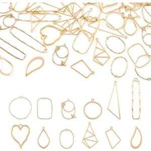 Pandahall 48Pcs Alloy Open Back Bezel Pendants 12 Styles Golden Geometric Hollow Frame Charms for DIY UV Resin Pressed Flower Jewelry Making