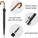 G4Free 54 Inch Large Windproof Umbrella for 2 Persons, 16 Ribs Auto Open Classic Wooden J Handle Cane Stick Golf Rain Umbrellas for Men Women Travel 120cm, Black