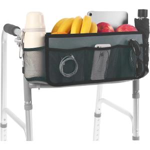 CTWWFS Upgrade Walker Basket with Cup Holder, Foldable Walker Storage Bag for seniors with Big Capacity & Never Tipping Over, Best Gift for Family (Gray)
