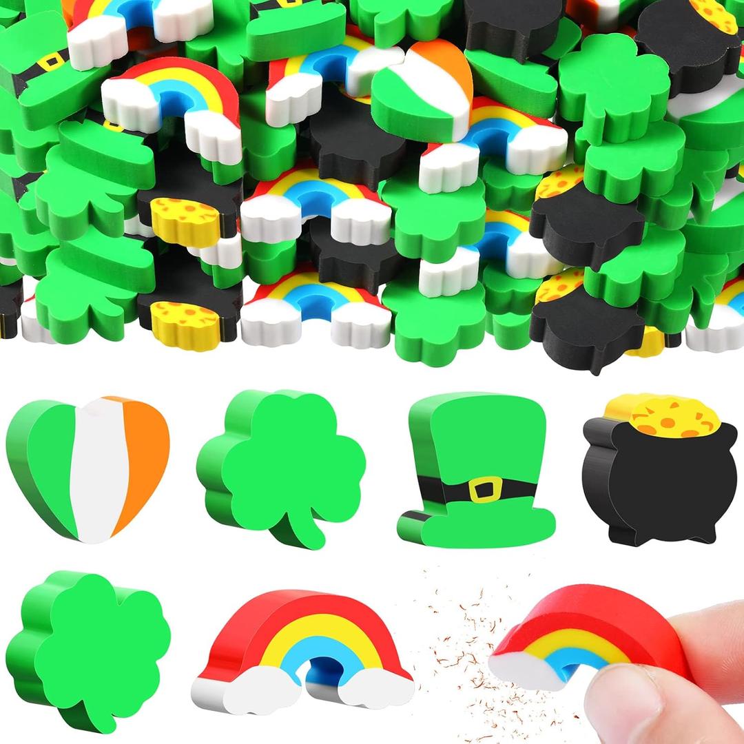 Gersoniel 240 Pieces St. Patrick's Mini Erasers for Kids Irish Shamrock Classroom Prizes School Cute Fun Puzzle Erasers Bulk Scented Pencil Toys for Party Supplies