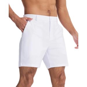 SNOWTEN Men's Classic Fit 7/9/11 Inch Golf Shorts Basic Lightweight Stretch Hiking Casual Short with 2 Pockets and 1 Hidden (White)