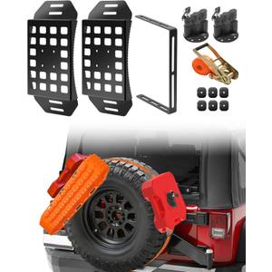 2 Pcs Lockable Universal Quick Release Spare Tire Mount with Ratchet Strap, Molle Panel Tire Mount with Oil Drum Lock and Vehicle Tow Plate Mount, Steel, Fit for 30" - 40" Diameter Tires