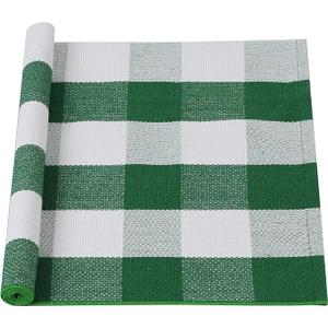 uxcell Buffalo Check Rug,Plaid Outdoor Rug,Layered Door Mat,Cotton Gingham Rugs,Floor Mat for Front Porch/Runner/Bedroom/Kitchen/Farmhouse 51"x24" Green & White