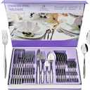 24-Piece Stainless Steel Silverware Set for 6, Stylish Apartment Essential Kitchen Serving Utensil Set, Mirror-Finish Flatware Cutlery Set for Home and Restaurant, Great Gift for Family & Friends