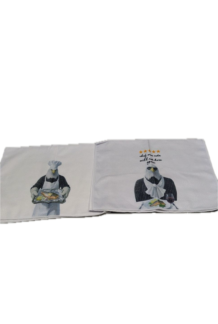 Eieanao Funny Bald Eagle Gifts Kitchen Towels Set of 2, Bald Eagle Cooking Microfiber Dish Tea Hand Towels for Kitchen Bar Decor, Chef was Cute, Would Eat Here Again, 16x24 Inch