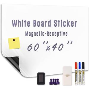 Large Magnetic Dry Erase Whiteboard Paper 60" x 40" Adhesive White Board for Wall Peel and Stick Whiteboard Contact Paper for Conference Room Office Home