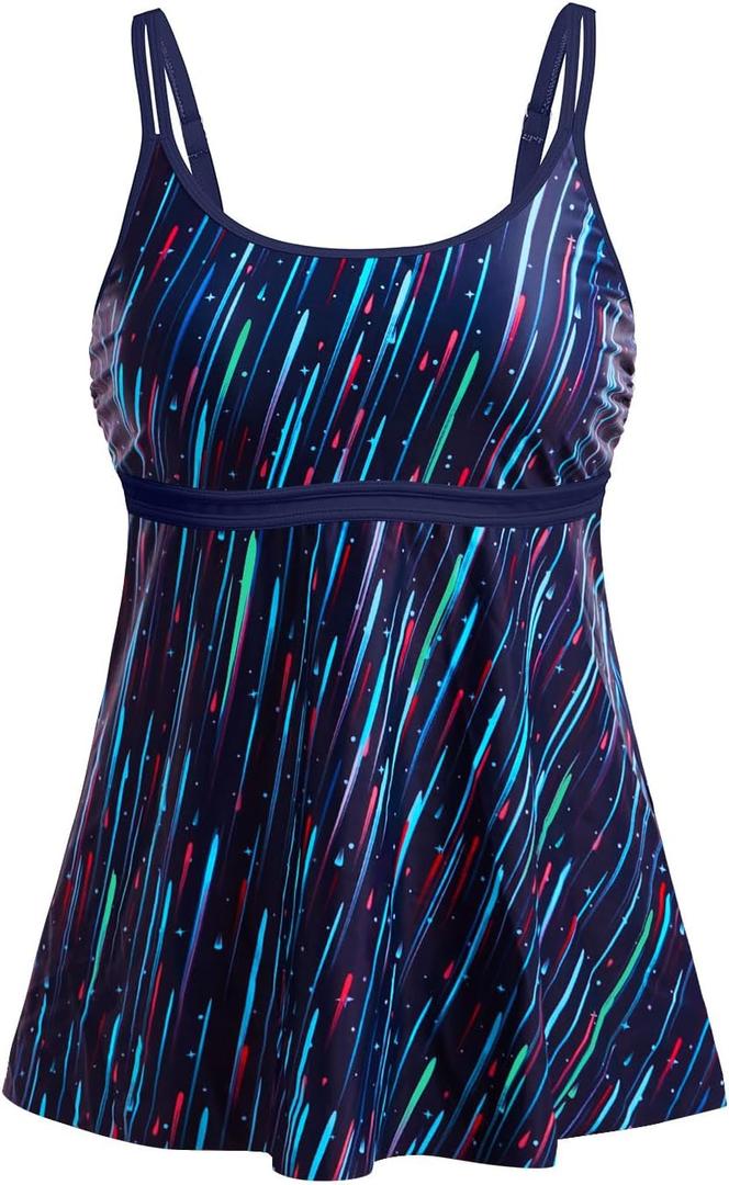 Yonique Tankini Top for Women Bathing Suit Top No Bottom Modest Swimsuit Top Only Tummy Control Swim Tank Top (Large, Blue Stripe)