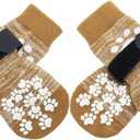 EXPAWLORER Anti Slip Dog Socks to Prevent Licking Paws, Dog Shoes for Hot Pavement, Dog Booties for Small Medium Large Senior Dogs, Traction Control Boots & Paw Protectors for Hardwood Floors (Khaki)