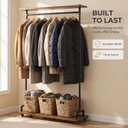 Industrial Pipe Clothing Rack on Wheels, Rolling Iron Garment Racks with Wood Shelves, Commercial Heavy Duty Clothing Racks, Steampunk Clothes Rack Retail (Two Tiers)