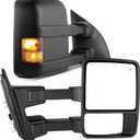 YITAMOTOR Towing Mirrors Compatible for 99-07 Ford F250/F350/F450/F550 Super Duty, 01-05 Excursion Pair Set Extendable Smoke Power Heated with Signal Light Side Mirrors