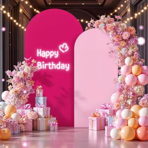 Pink and Hot Pink Arch Cover 2 Set-7.2FT, 6FT Arch Backdrop Cover Spandex Fitted Wedding Arch Stand Covers for Baby Shower Girls Birthday Party Wedding Banquet Photo Background Decorations