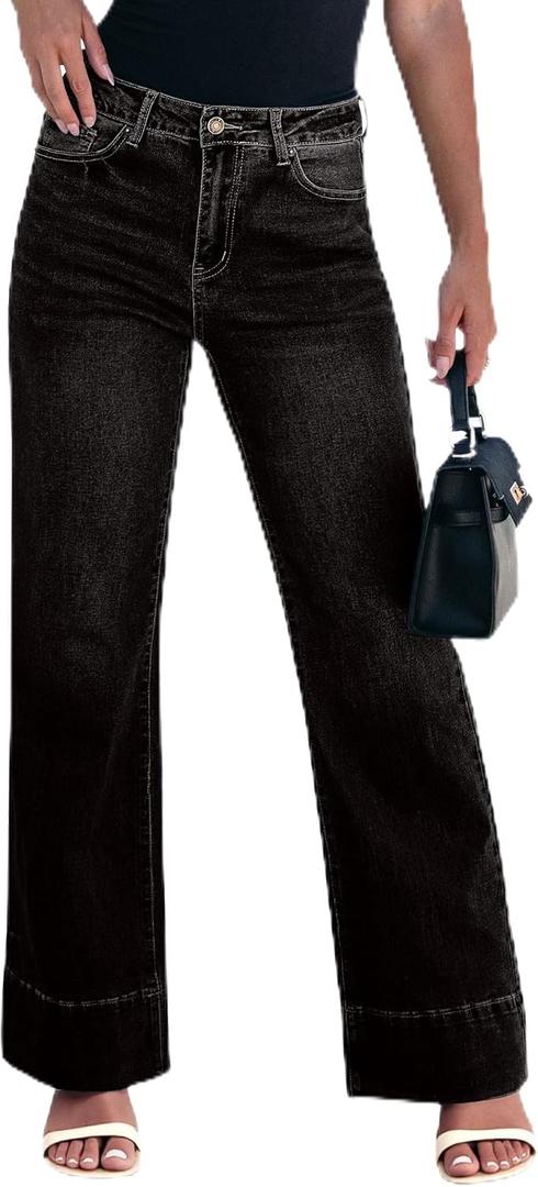 luvamia Wide Leg Jeans for Women High Waisted Flare Trendy Stretchy Denim Pants Baggy Classic Trouser Jeans with Pockets (Black, S)